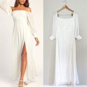 NWOT Feel the Romance White Off-the-Shoulder Maxi Dress